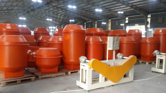 Real production photos: Filament Winding chemical tank cylinders